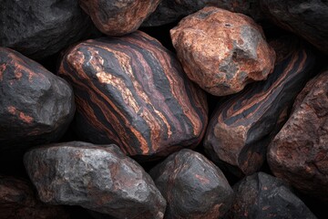 Close-up view of various rocks