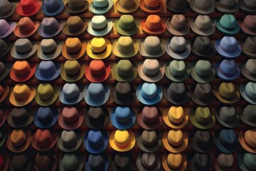 Colorful hats displayed in a store