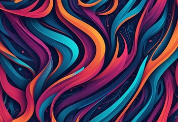 Colorful, abstract painting with a blue stripe