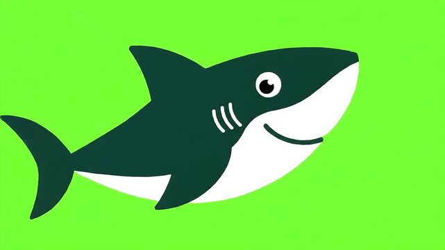 Cute cartoon shark smiling on bright green background