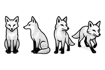 Obraz premium Retro style fox silhouettes with halftone effects in various poses