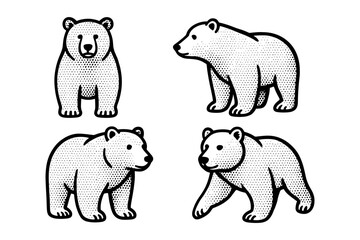 Fototapeta premium Detailed polar bear designs in retro halftone style