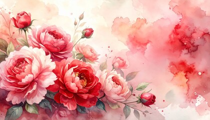 Obraz premium Watercolor pink rose flower petals background design