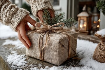 christmas gift box and hands