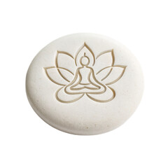 Meditation stone with lotus flower design on transparent background, symbolizing peace and tranquility