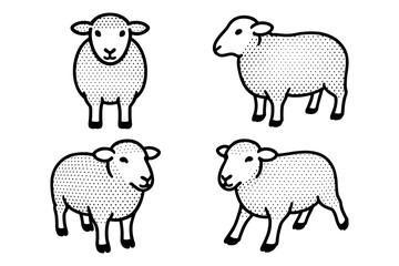 Fototapeta premium Dotted sheep collection: four unique black and white designs