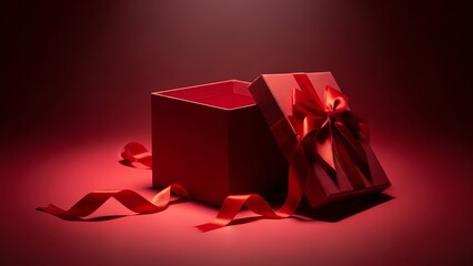 Open red gift box with ribbon
