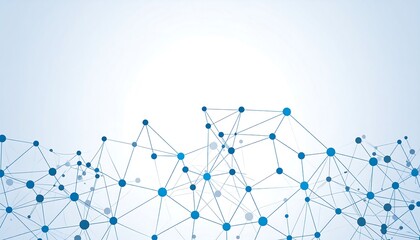 Blue interconnected network design on white background, suggesting concepts of communication and connectivity
