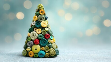 eco friendly christmas Button tree decoration with a soft focus background.