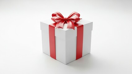 Fototapeta premium White gift box with red ribbon and bow