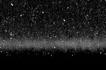 Abstract grayscale depiction of falling rain and snow against a solid black background