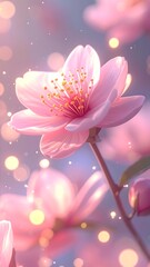 Close-up of a delicate pink cherry blossom, soft bokeh background