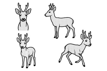 Vintage inspired deer designs in halftone style