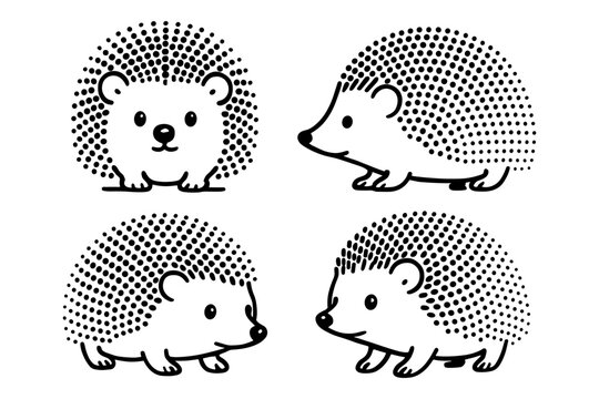 Cute hedgehog silhouettes in minimalist black and white design