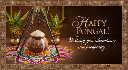 Happy Pongal 2026, festive themed banner/poster ready for social media