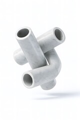 Abstract geometric composition of marble-textured pipes interlocking in a complex arrangement