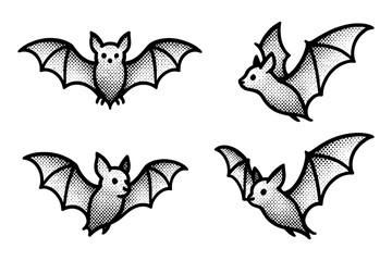 Naklejka premium Halftone bat collection: vintage monochrome designs in pop art style