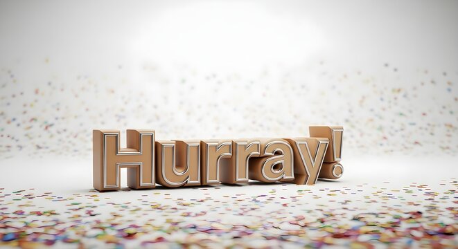 Hurray! Celebration of Success with Festive Confetti Scattered Around the Word