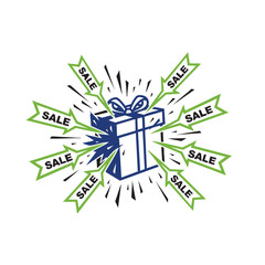 Sharp Angular Sale Arrows Colliding into Gift Box Icon with Black Ink Strokes on White Background for Promotional, Retail, and Marketing Design