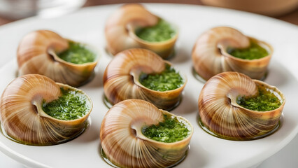 Classic French escargots with garlic butter and parsley sauce.