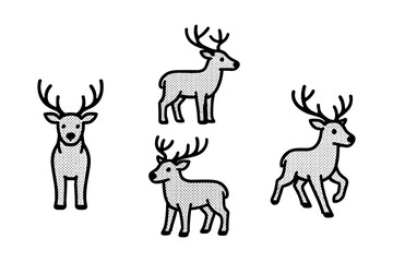 Fototapeta premium Halftone deer silhouettes set with antlers on white background