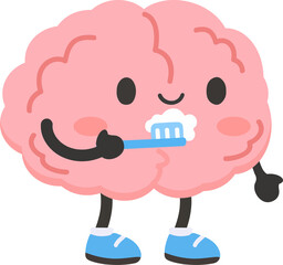 Illustration of Brain Brushing Teeth
