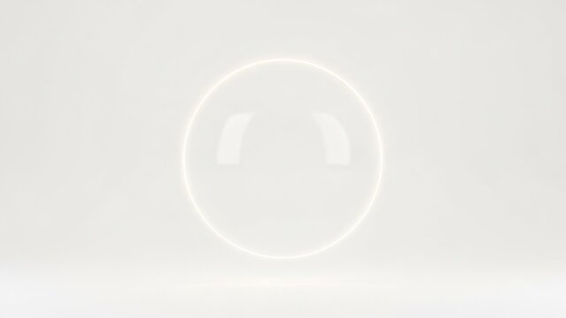 Illuminated circle shiny sphere against offwhite backdrop