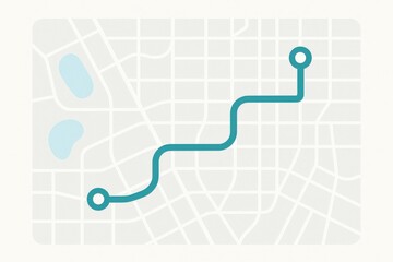 Fototapeta premium Abstract map illustration outlining an urban route with distinct paths and water features reflecting modern navigation concepts and city planning aesthetics
