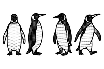 Obraz premium Ink style penguin set showcasing detailed vintage dot design
