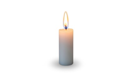 Lit candle on a white background flame visible