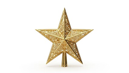 Fototapeta premium Gold ornate fivepointed star tree topper on white background