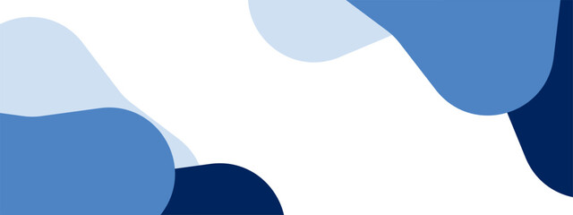 Abstract blue fluid banner with layered organic shapes forming a clean modern frame and wide white copy space for professional design layouts.