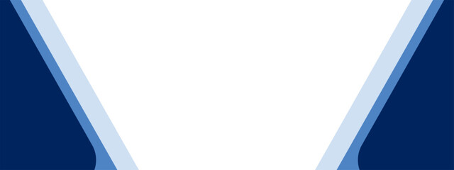 Abstract blue banner with diagonal layered shapes and clean geometric lines framing a white central space, suitable for corporate branding and professional layouts.