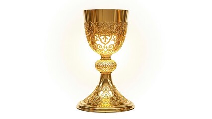 Ornate gold chalice with intricate designs radiant and standing out against a bright background
