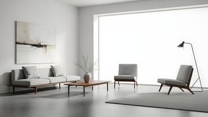 Fototapeta premium Modern living room with comfortable armchair, luxury interior design of an empty home apartment