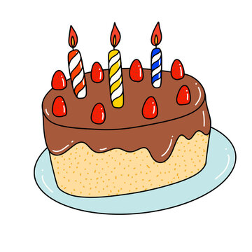 シンプルなチョコの誕生日ケーキのイラスト