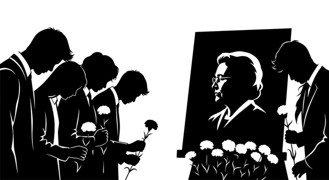 Mourners pay respects at a solemn funeral service.