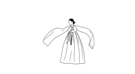 Elegant Hanbok Silhouette - A Traditional Korean Dress Illustration.