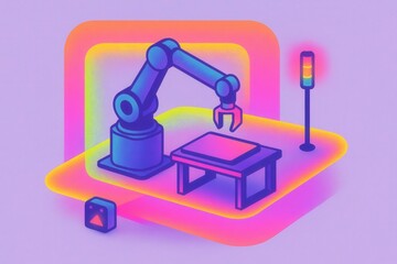 Fototapeta premium Robotic automation presents a revolution in manufacturing processes showcasing innovative machinery in a colorful workspace illustrating efficiency and precision