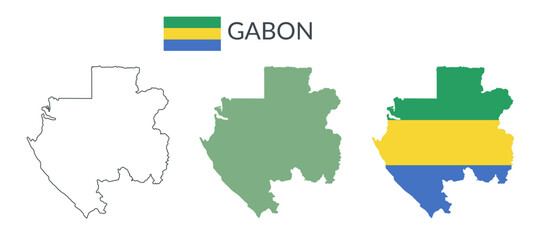 Obraz premium Gabon geographical borders isolated on white background. Flag of Gabon. Vector flat cliparts.