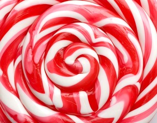 Close-up of a colorful, swirled lollipop with red and white spiral design