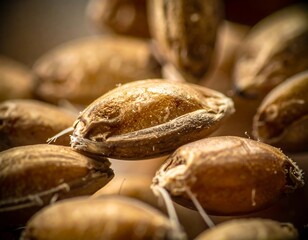 Close-up macro of scattered, golden-brown grains, showcasing texture and detail