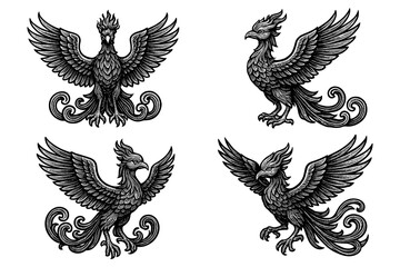 Fototapeta premium Intricate phoenix line art with ornamental details in monochrome style