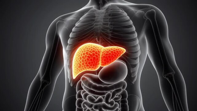 3D Animation of the Human Liver within the Torso highlighting its Anatomical Position Medical Illustration and Scientific Research
