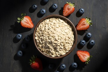 Breakfast Oatmeal Ingredients Flat Lay with Berries