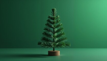 Artificial Christmas tree on a green background in a minimalist style
