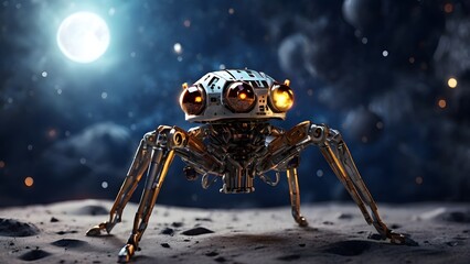 A sixlegged spider robot explores the moon Created with Generative AI technology