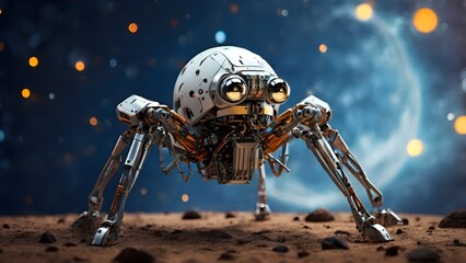A sixlegged spider robot explores the moon Created with Generative AI technology