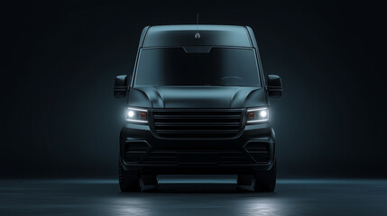 Van design mockup in creative studio space with focused lighting highlighting cargo area.