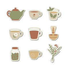 Minimal Herbal Tea Drinks Icons Set